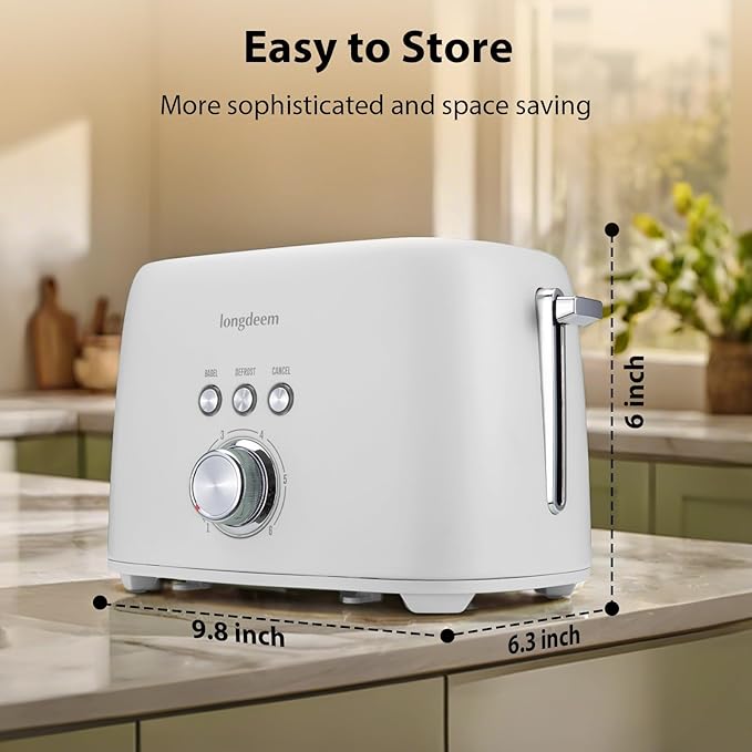 2 Slice Toaster - 1.5 Extra Wide Slots Stainless Steel High Lift 6 Browning White