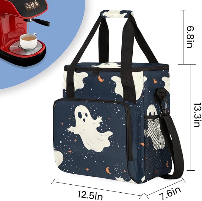 Watercolor Spooky Ghosts Coffee Maker Carrying Bag Travel Storage Bag Compatible with K-Mini or K-Mini Plus Single Serve Coffee Brewer Carrying Case with Multiple Pockets &amp Shoulder Strap