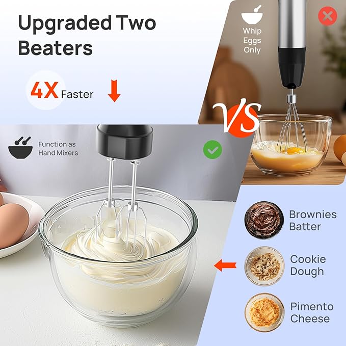 Consciot 4 in 1 Immersion Hand Blender Max 1100W Corded Stick Emulsifier with Entire Stainless Steel Blender Shaft Trigger Speed Control For Blending Beating Frothing Mixing &amp More Non-BPA