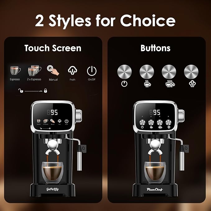 Slim Design 20 Bar Espresso Machine with Milk Frother Digital Temperature Display &amp 43oz Removable Tank Compact Home Coffee Maker (Buttons)