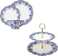 ACMLIFE Bone China Dinnerware Set for 4 2 Tier Cupcake Stand for Dessert Table