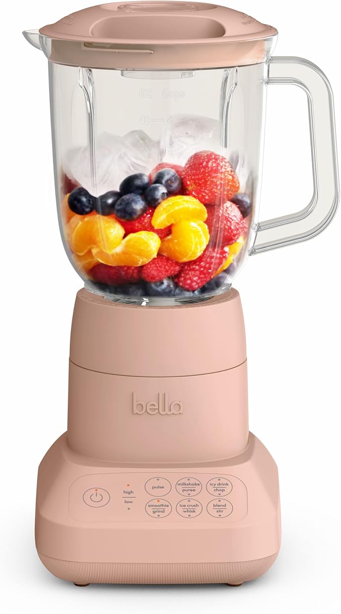 bella 10 Speed Countertop Blender Juicer &amp Smoothie Maker Fits-anywhere™ Kitchenware Slim Flip &amp Store Design Dishwasher Safe 48oz Capacity Pitcher &amp Lid Stainless Steel Blade 450 Wa