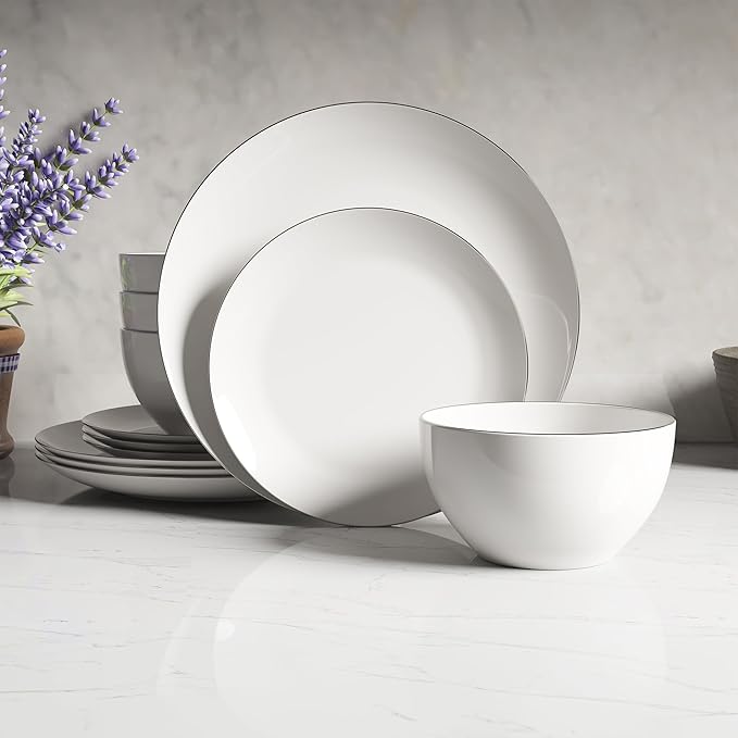Premium Ceramic Dinnerware Sets. Plates and Bowls Sets. Dish Set. Dishes Set for 4. Platos De Cocina Dishwasher Safe White