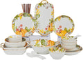 24-piece pumpkin pattern plates and bowls set - microwave and oven safe kitchen plates and bowls set dishware sets for diningfall dinnerware