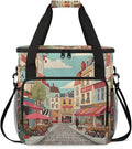 Cartoon Streetscape Coffee Maker Travel Bag for Keurig K-Mini/K-Mini Plus Insulated Waterproof Tote with Pockets for K-Cup Portable Single-Serve Brewer Case