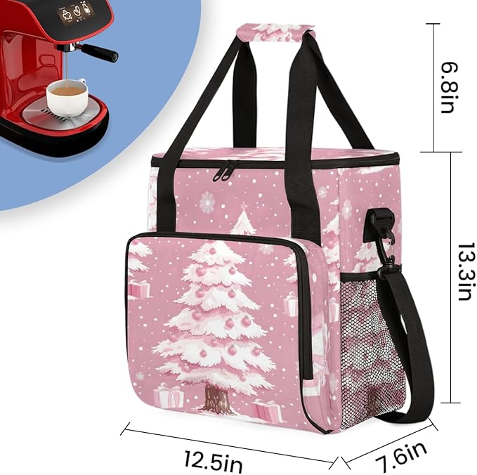 Cartoon Tree Coffee Maker Carrying Bag Christmas Gift Travel Storage Bag Compatible with K-Mini or K-Mini Plus Single Serve Coffee Brewer Carrying Case with Multiple Pockets &amp Shoulder Strap