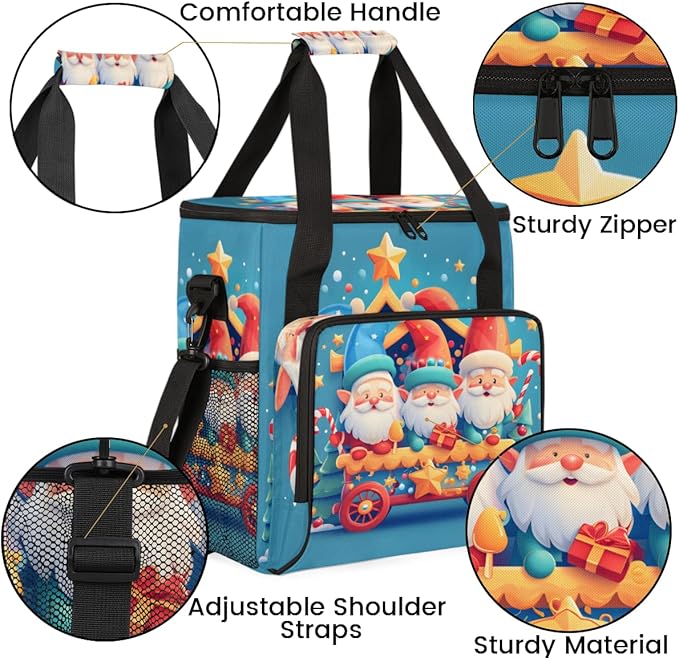 Fantastic Santa Claus Coffee Maker Carrying Bag Colorful Santa Claus Travel Storage Bag Compatible with K-Mini or K-Mini Plus Single Serve Coffee Brewer Carrying Case with Pockets &amp Shoulder Str