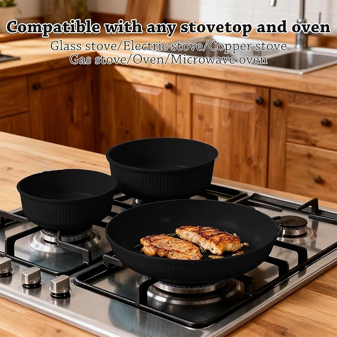 24 Pcs pots and pans setcookware set non stickpots and pans set Oven-safe and dishwasher-safePFAS/PFOA FreeInduction Dishwasher Oven Safe cookware set (Black)