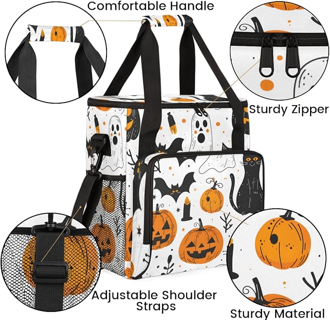 Cartoon Pumpkin Coffee Maker Carrying Bag Abstract Pumpkin Travel Storage Bag Compatible with K-Mini or K-Mini Plus Single Serve Coffee Brewer Carrying Case with Multiple Pockets &amp Shoulder Stra