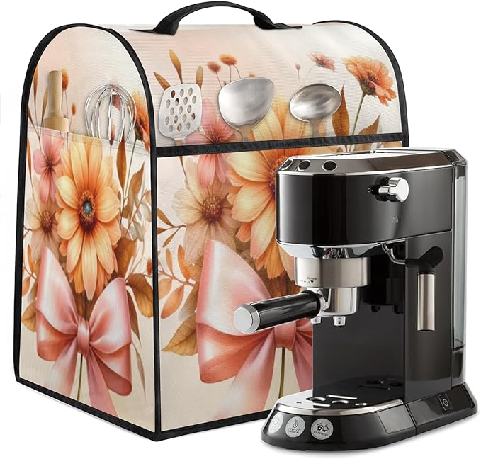 Kitchen Aid Mixer Cover Flower Floral Bow Stand Mixer Cover Compatible with 6-8 Quarts Stand Mixers Dust Covers with Zipper Pocket Foldable Washable Kitchen Aid Organizer Bag