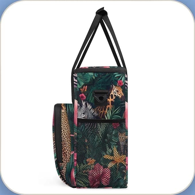 Tropical Animals Coffee Maker Travel Bag Palm Leaves Insulated Grocery Bag Travel Picnic Leakproof Cooler Bags With Shoulder Strap