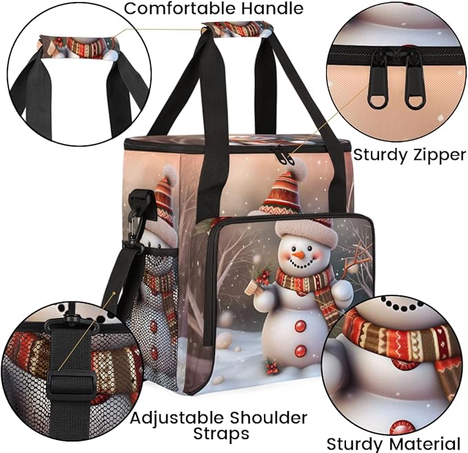 Christmas Snowman Coffee Maker Carrying Bag Fantastic Snowman Travel Storage Bag Compatible with K-Mini or K-Mini Plus Single Serve Coffee Brewer Carrying Case with Multiple Pockets &amp Shoulder S