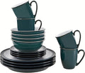 Denby - Greenwich Dinner Set For 4-16 Piece Tableware Green White - Dishwasher Microwave Safe Crockery - 4x Dinner Plate 4x Small Plate 4x Cereal Bowl 4x Coffee Mugs - Chip Crack Resistant