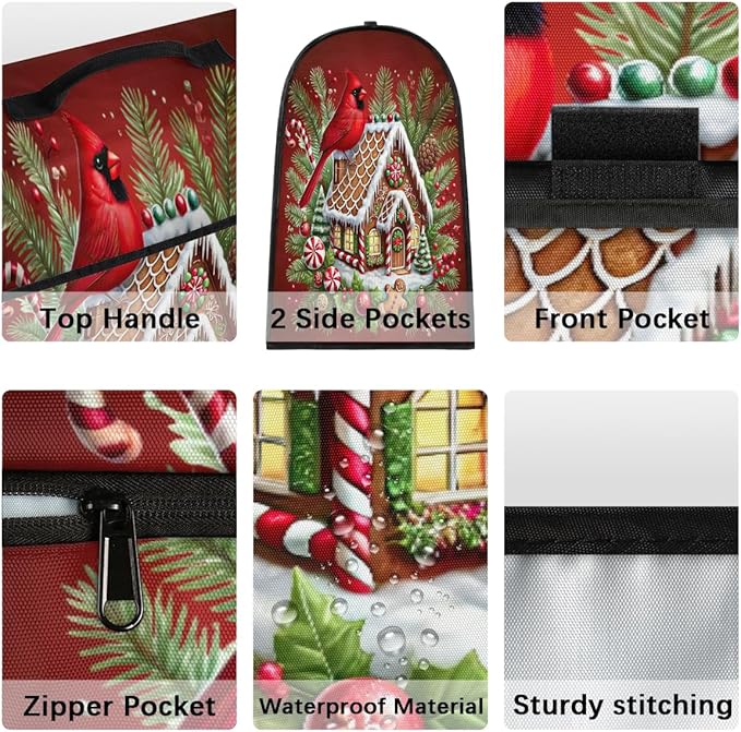 Kitchen Aid Mixer Cover Christmas Bird House Cardinal Stand Mixer Cover Compatible with 6-8 Quarts Stand Mixers Dust Covers with Zipper Pocket Foldable Washable Kitchen Aid Organizer Bag