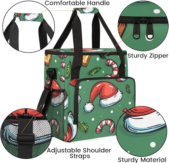 Christmas Hat Coffee Maker Carrying Bag Cute Hat Travel Storage Bag Compatible with K-Mini or K-Mini Plus Single Serve Coffee Brewer Carrying Case with Multiple Pockets &amp Shoulder Strap