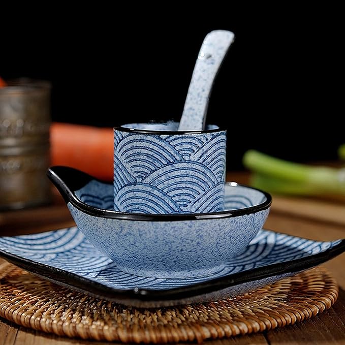 Dinnerware Sets Japanese Restaurant Tableware Tableware Hotel Supplies Simple Ceramic Dishes Creative Restaurant Countertop Four-Piece Set Household Set Bowl and Pl