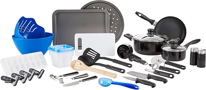 Gibson Home Back to Basics Nonstick Aluminum Cookware Set 59-Piece Black