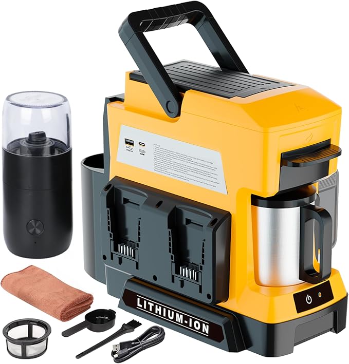 Cordless Coffee Maker for Dewalt 20V MAX Battery 3 Brewing Options Drip Coffee Maker with Coffee Grinder Portable Single Serve Coffee Makers for Camping Travel and Jobsite. (Tool Only)