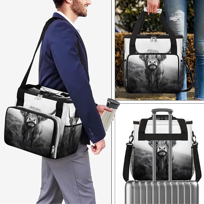 Alpine Cattle Black White Grassland Coffee Maker Carring Bag Travel Carrying Storage Tote Bag Compatible with Keurig K-Mini or K-Mini Plus Portable Single Serve Coffee Brewer Case with Pockets