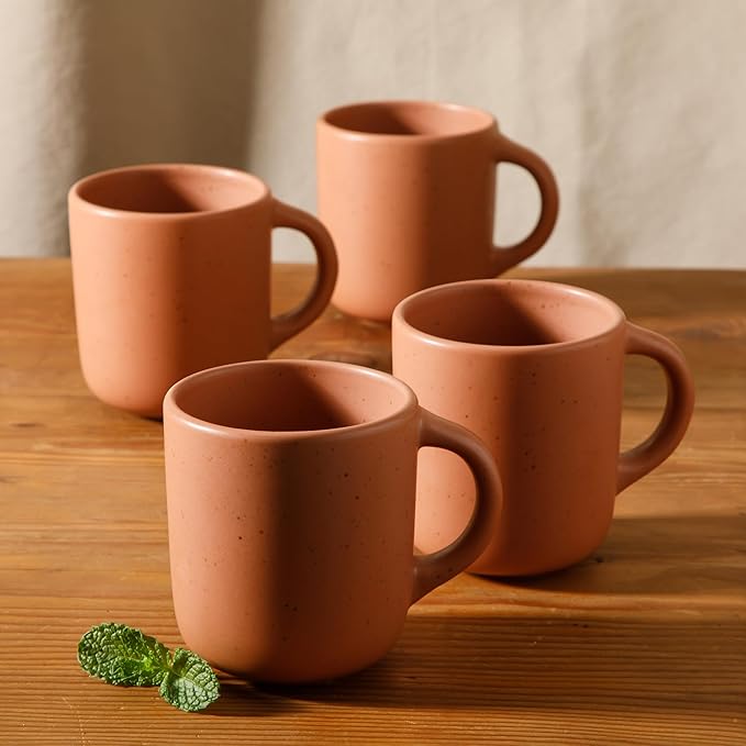 Bloomhouse - Two Time Oprah's Favorite Things Winner - Corsica Clay 4-Piece Mug Set – Burnt Apricot Terracotta Stoneware Coffee &amp Tea Cups Durable Ceramic Drinkware
