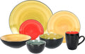 Stoneware Sonoma 56pc Dinnerware Set Black + Speckled Spin Wash Mixed Colors of Blue Red Yellow and Green