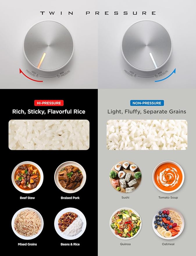 CUCKOO Twin Pressure Rice Cooker 6-Cup Uncooked / 12-Cup Cooked with Induction Heating Technology 20 Menu Modes with Voice Guide Versatile Rice Maker Multi-Cooker &amp Pressure Cooker (CRP-LHTR0609
