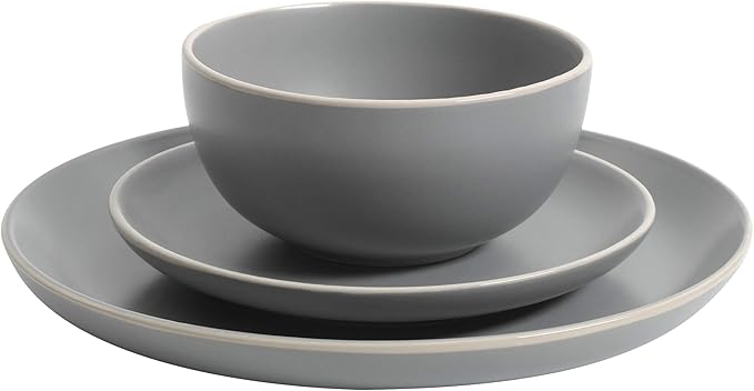 Gibson Home Rockaway 12-Piece Dinnerware Set Service for 4 Grey Matte + Teal Matte