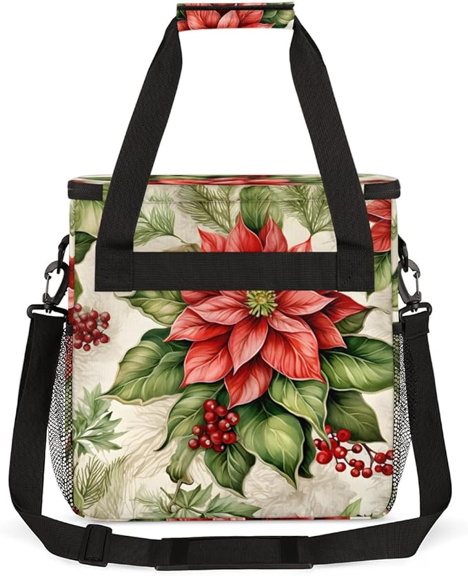 Christmas Flowers Coffee Maker Carrying Bag Abstract Flowers Travel Storage Bag Compatible with K-Mini or K-Mini Plus Single Serve Coffee Brewer Carrying Case with Multiple Pockets &amp Shoulder St