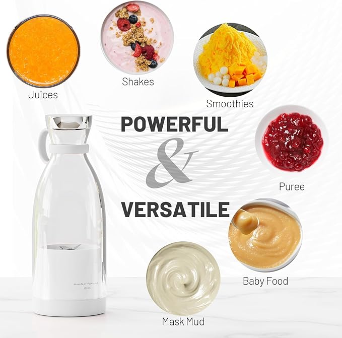 OTPEIR Portable Blender for Shakes and Smoothies with 11.83 Oz Travel Cup and LidDurable Stainless Steel Blades for Juice Blending Performance White