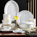 42 Pieces Dinner Set for 6 White Porcelain Bone China Kitchen Combi-Set Tableware Set with Cereal Bowl Bowls Dessert Plates Soup Plates Dinner Plates with Gold Rim