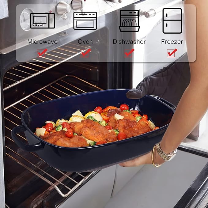 4.5 Quart Ceramic Baking DishServing Bakeware for CasseroleLasagnaGratinBroilingRoastingand Baking.Large Deep 14x10x3.11 inches PanSafe for Oven Microwave Refrigerator Disinfection Cabinet and