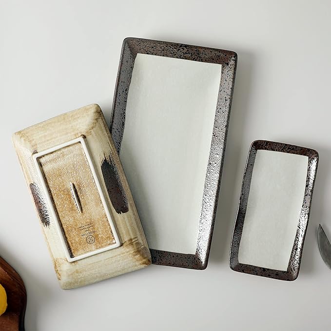 Stone Lain Lucy Porcelain 3-Piece Rectangle Serving Plate Set Beige