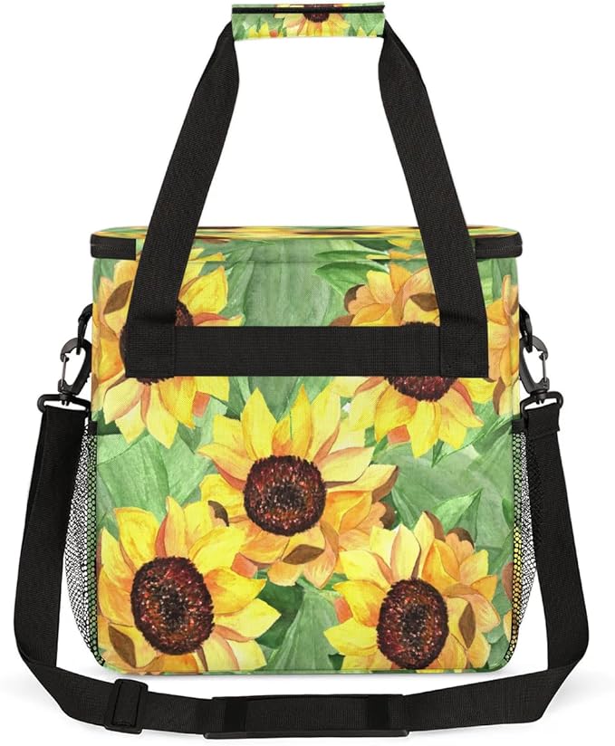 Sunflower Oil Painting Coffee Maker Carring Bag Travel Carrying Storage Tote Bag Compatible Portable Single Serve Coffee Brewer Case with Pockets for K-cup Pods