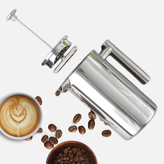 Stainless Steel French Press Coffee Maker 27 oz - Double Wall Insulated Hand Brewing Pot with Extra Durable French Filter - Perfect for Tea &amp Coffee No Glass Ideal for Camping