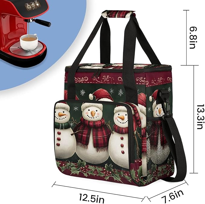 Snowman Coffee Maker Travel Bag Christmas Xmas Snowman Insulated Grocery Bag Travel Picnic Leakproof Cooler Bags With Shoulder Strap