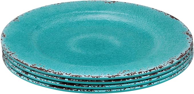 Supreme Housewares 12-Piece Melamine Dinnerware Set Includes Dinner Plates Salad Plates Bowls Service for 4. (Crackle Turquoise)