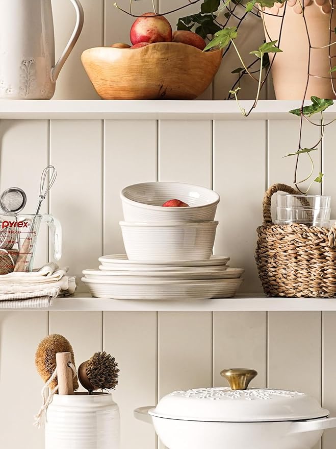 LE TAUCI Ceramic Plates and Bowls Set for 4 12-Piece Ceramic Dinnerware Set Farmhouse Dishes Set Microwave &amp Dishwasher Safe Stackable12-Piece Arctic White (10 Dinner+8 Salad Plates+6 Bow