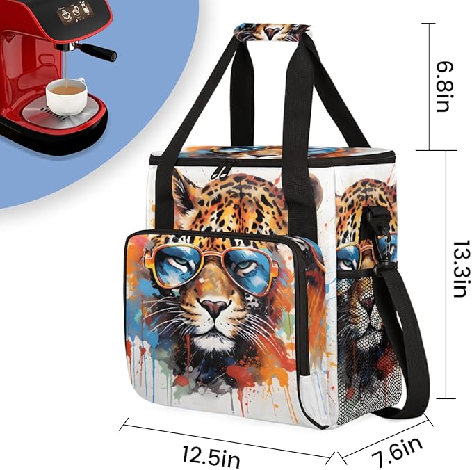 Glassed Tiger Coffee Maker Carrying Bag Portable Travel Storage Tote Bag Compatible with K-Mini or K-Mini Plus Single Serve Coffee Brewer Carrying Case with Multiple Pockets &amp Shoulder Strap