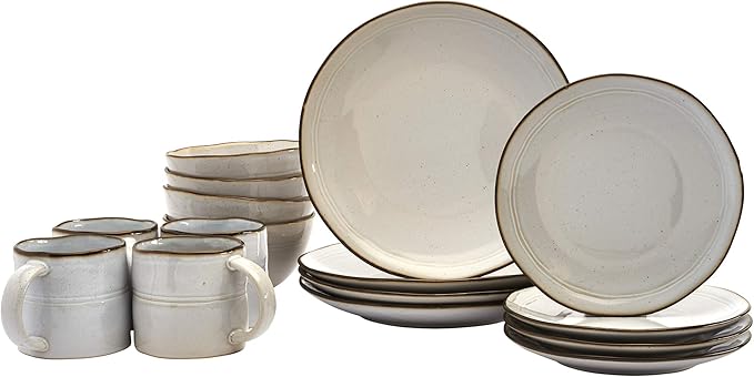 Tabletops Gallery Speckled Farmhouse Collection- Stoneware Dishes Service for 4 Dinner Salad Appetizer Dessert Plate Bowls 16 Piece Geneva Dinnerware Set