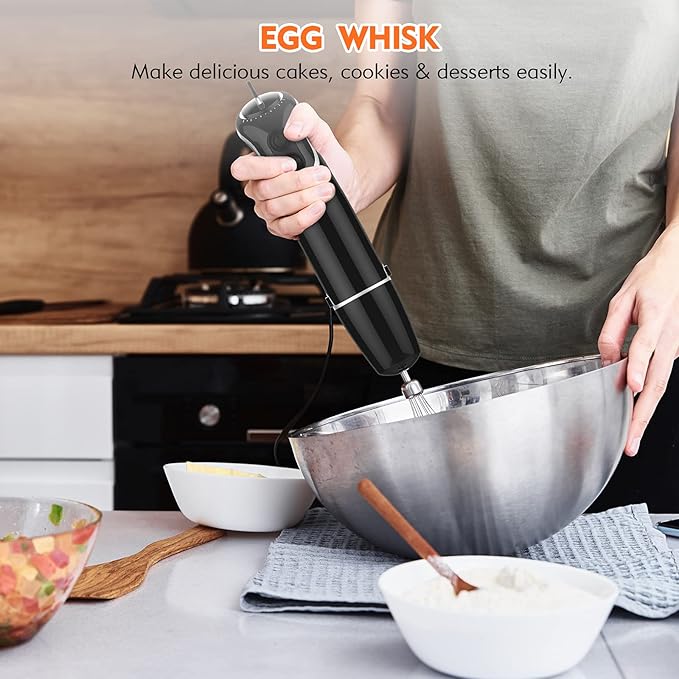 KOIOS 800-Watt/ 12-Speed Immersion Hand Blender(Titanium Reinforced) Turbo for Finer Results 4-in-1 Set Includes BPA-Free Food Chopper / Egg Beater / Beaker Ergonomic Grip Detachable