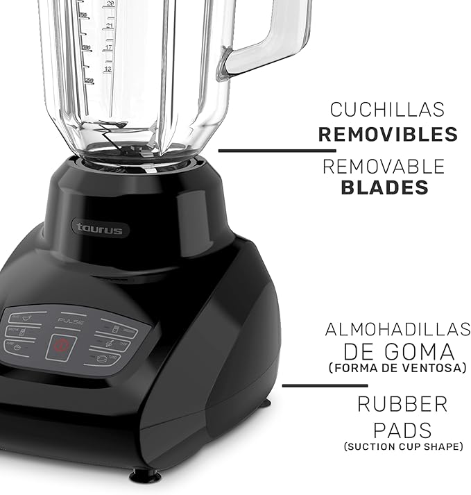 Taurus SEVILLA Countertop Blender | 48 oz Diamond Shaped Glass Jar | Touch Panel Controls with 6 Smart Pre Programmed Settings 8 Speed Control &amp pulse function built-in | 550 watts