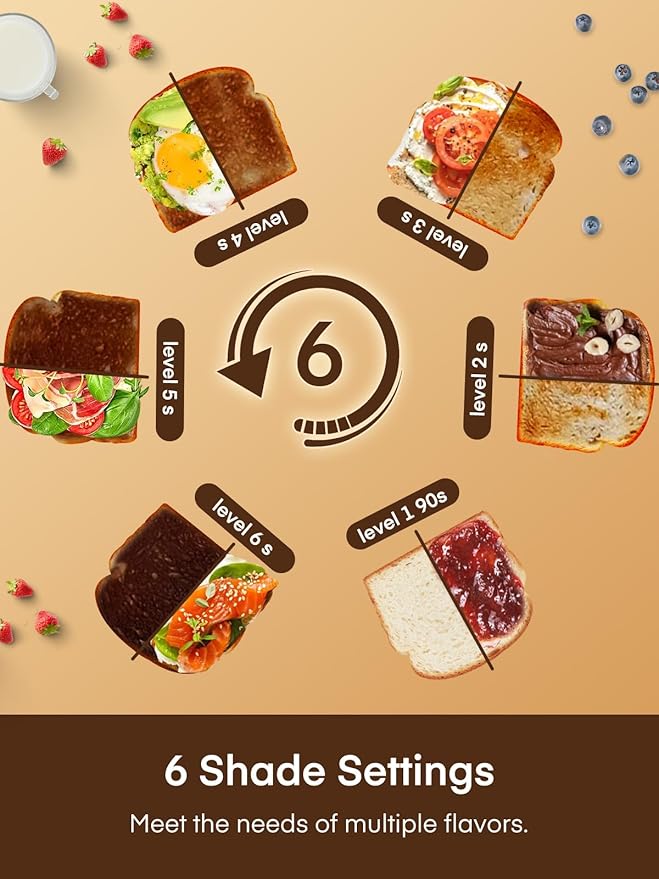 4 Slice Toaster Touch Screen Control Long Extra Wide Slots Smart Bread Toaster 6 Bread Types &amp 6 Shade Settings Stainless Steel Toaster with Removable Tray Cancel/Defrost/Reheat Function Sli