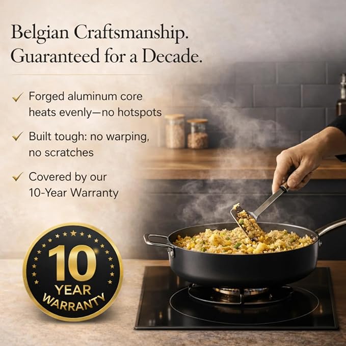 Alva Maestro 4QT Ceramic Nonstick Sauté Pan with Lid – Made With No PTFE PFOA PFAS Oven &amp Induction Safe to 400°F – Easy Clean Deep Sauté Pan for Family Meals Braising &amp One-Pot Cooking