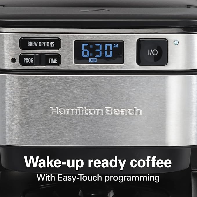 Hamilton Beach Programmable Coffee Maker 12 Cups Front Access Easy Fill Black (46310) &amp Hamilton Beach Permanent Gold Tone Filter Fits Most 8 to 12-Cup Coffee Makers (80675R/80675)
