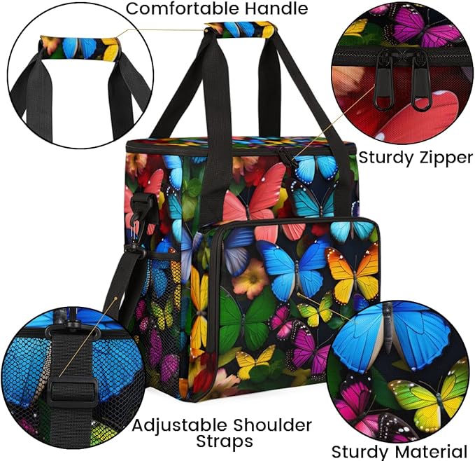 Colorful Butterfly Coffee Maker Carrying Bag Various Butterfly Travel Storage Bag Compatible with K-Mini or K-Mini Plus Single Serve Coffee Brewer Carrying Case with Pockets &amp Shoulder Strap