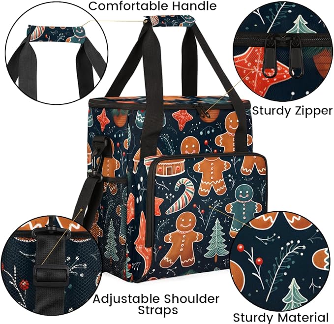 Gingerbread Man Coffee Maker Carrying Bag Christmas Pattern Travel Storage Bag Compatible with K-Mini or K-Mini Plus Single Serve Coffee Brewer Carrying Case with Multiple Pockets &amp Shoulder Str