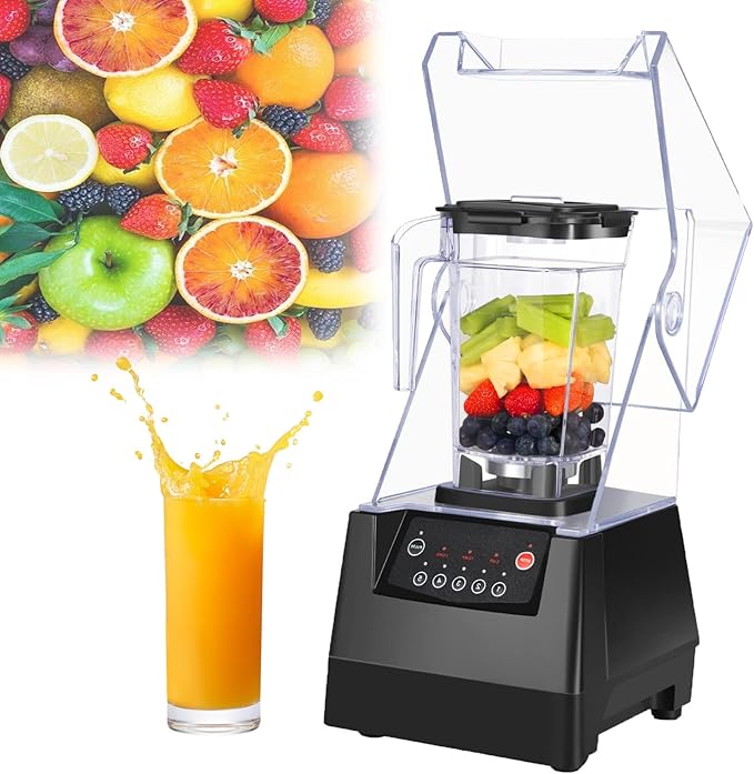 Portable Blender 2L Commercial Soundproof Multifunction Smoothie Blender with 5 Presets 17000 RPM Shredded Ice with Hood for Milk Tea Coffee Dessert Leisure Shop