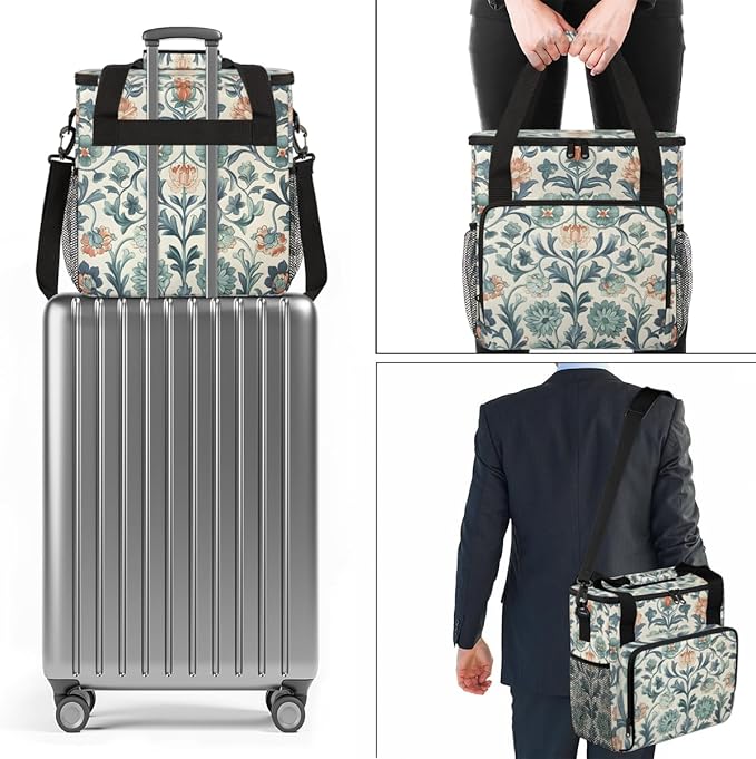 Exquisite Flowers Coffee Maker Carrying Bag Portable Travel Storage Tote Bag Compatible with K-Mini or K-Mini Plus Single Serve Coffee Brewer Carrying Case with Multiple Pockets &amp Shoulder Strap