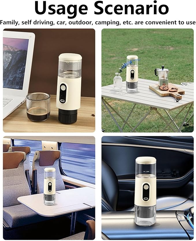 Yoidesu Portable Electric Espresso Machine Compatible with Coffee &amp Capsule 20 Bar Mini Car Travel Coffee Maker with 2500mAh Battery Ideal for Camping RV Hiking Office (Beige)
