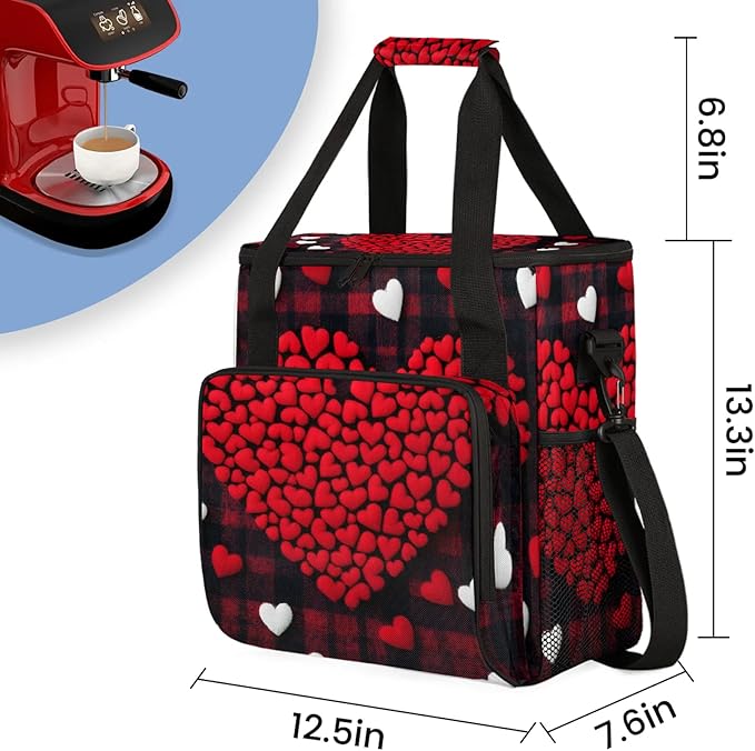 Valentine's Day Coffee Maker Travel Bag Heart Insulated Grocery Bag Travel Picnic Leakproof Cooler Bags With Shoulder Strap